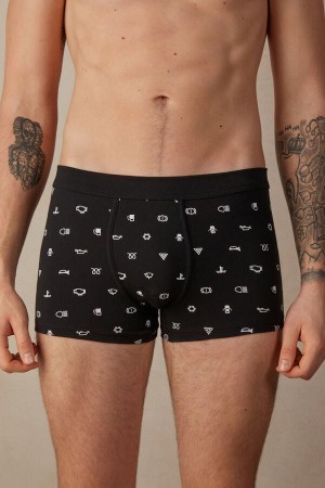 Boxer Intimissimi Dashboard Warning Light in Stretch Supima® Coton Homme Noir Noir | FRCE4697