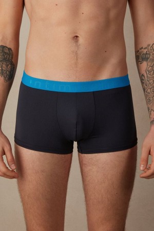Boxer Intimissimi Microfiber Logo Shorts Homme Noir Bleu | FRSO4681