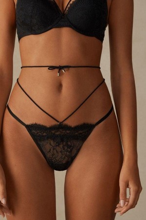 Culotte Intimissimi Loosen Heartstrings String Lanières Femme Noir | FRAP4311