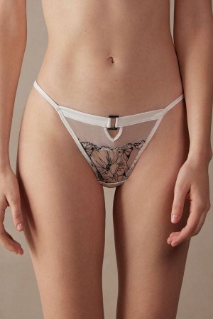 Culotte Intimissimi Pure Joy String Lanières Femme Blanche Noir | FRCE4281