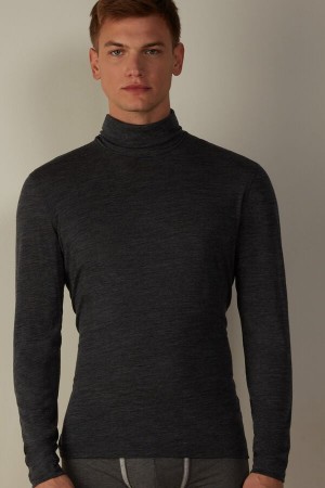 Manches Longues Intimissimi High-Neck Merino-Laine Top Homme Grise | FRGL4975