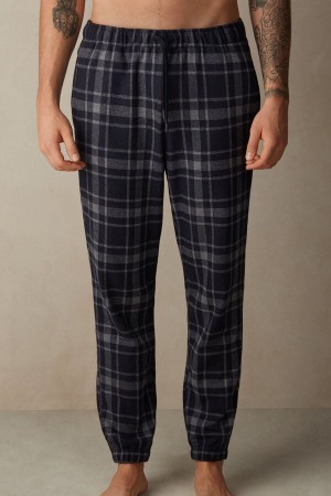 Pantalon Intimissimi Check Tricot Full Length Homme Grise Foncé Bleu | FRPQ5012