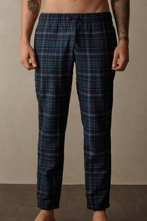 Pantalon Intimissimi Full Length in Green and Blue Plaid Brushed Cloth Homme Vert Bleu | FRUT5015