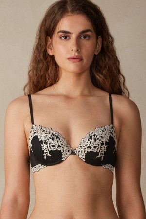 Soutien Gorge Intimissimi Pretty Flowers Bellissima Push-up Femme Noir Blanche | FRHK3333