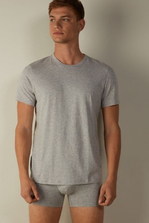T Shirts Intimissimi Corta Sleeve Crew Neck in Supima® Coton Homme Grise Clair | FRSO3026